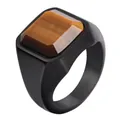 Vintage punk men's black stainless steel ring featuring rectangular brown tiger eye stone - Matte Black Tiger Eye Stone Style