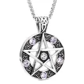 Macro detail of silver pentagram pendant with purple crystals and Celtic knotwork - Purple Zirconia Pendant Only (Without Chain)