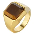 Men's gold-plated stainless steel ring featuring a square faceted brown gemstone inlay - Gold With Tiger Eye Stone