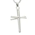 Polished stainless steel double cross pendant necklace with box chain for men and women - Large (Pendant With Chain) / Fashion Silver