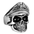 Polierter Totenkopfring für Herren aus Titanstahl mit Militärmütze und Adler-Emblem - US 9 / Antiksilber