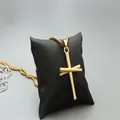 Golden baseball bat cross necklace with thick square pearl chain for men and women - Large (Pendant With Chain) / Fashion Gold