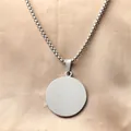 Polished silver stainless steel round pendant necklace with box chain on silk background - Pendant Only (No Chain)
