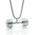Polished silver barbell pendant necklace for fitness lovers made of stainless steel - Necklace Style / Silver