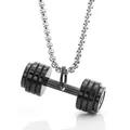 Barbell weight pendant necklace in black and silver stainless steel for fitness fans - Necklace Style / Black
