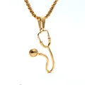Polished gold stethoscope pendant necklace with classic box chain for men and women - Fashion Gold