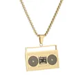 Colgante de radio retro dorado con cadena de eslabones cuadrados para estilo hip-hop urbano - Con Cadena de Perlas Cuadradas de 60cm / Dorado
