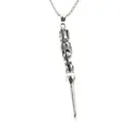 Titanium steel necklace with vintage carved long spoon pendant in antique silver finish - Fashion Silver