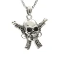 Silver gothic skull and crossed pistols pendant necklace with box chain on white background - Silver Black