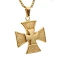 Golden iron cross pendant necklace with hammered texture and fine box chain for men and women - Gold