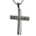 Collier avec pendentif croix en acier titane punk vintage aux motifs texturés noir et argent - 01 Grand Pendentif (Sans Chaîne) / Noir