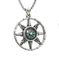 Drehbare Kompass Halskette aus Edelstahl mit silberner Box-Kette für Damen und Herren - Anhänger mit Boxkette / Antik Silber
