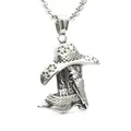 Retro silver necklace featuring a western cowboy hat and boot pendant with star textures - Fashion Silver Black
