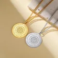 Collier pour homme en acier inoxydable avec pendentif pièce ronde et gravure arabe - Argent
