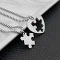 Poliertes Edelstahl Herz-Puzzle-Halsketten-Set für Paare mit stabilen Box-Ketten - Perlenketten Paar / Silber