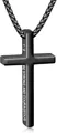 Collana con croce in acciaio inossidabile nero opaco con versetto biblico da uomo - Stile Versetto Biblico 1:9 / Nero