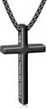 Collana a croce in acciaio nero con incisione di versetto biblico e catena box - Stile Versetto Biblico 19:26 / Nero