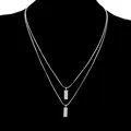 Detail of double-layered silver snake chains with minimalist rectangular bar pendants - Double Layered Snake Bone Chain Style / Silver