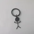 Funny doodle middle finger stickman keychain in matte black stainless steel finish - Polished Black