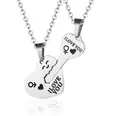 Polished stainless steel couple necklaces with interlocking heart and key pendants - Silver Pair