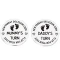 New parent decision coin in stainless steel featuring mummy and daddy turn engraving - Baby Footprint Heart Style (lucky11)