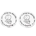 Macro detail of stainless steel baby decision coin showing Daddy's and Mummy's turn - Cartoon Baby Sketch Style (lucky10)