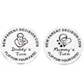 Macro detail of stainless steel New Parent Decision Coins with Daddy and Mummy engraving - Sketch Baby Image Style (lucky3)