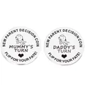 Detailed views of stainless steel new parent decision coin with engraved Mummy and Daddy turns - Decision Flip Fate Style (lucky4)