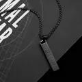 Macro view of matte black rectangular pendant featuring engraved Roman numerals and ball chain - With 60CM Chain / Black