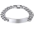 Bracelet gourmette ID en acier inoxydable argenté poli avec plaque rectangulaire - Argent