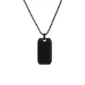 Close-up of black polished stainless steel dog tag pendant with matching metal chain - Black