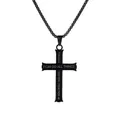 Collier pour homme avec pendentif croix en acier inoxydable noir mat et verset gravé - Noir