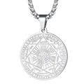 Collier argenté avec sceau des sept archanges et pendentif rond gravé pour homme - Acier