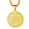 Collier pendentif circulaire sceau des sept archanges en acier doré inoxydable - Or