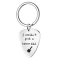 Polished stainless steel guitar pick keychain with I couldn't pick a better dad engraving - Father's Day Guitar Pick Keychain / Steel