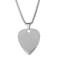 Brushed silver stainless steel guitar pick pendant necklace with durable round box chain - Silver