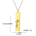 Gold stainless steel rectangle pendant necklace with floral engraving and dimensions - Simple Floral Line Style (2)