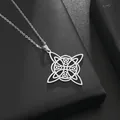 Silver stainless steel witch knot celtic pendant necklace on a black textured box - Silver