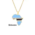 Detail of gold Botswana map pendant with blue enamel flag colors on thin chain - Botswana Style