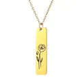 Detailed view of rectangular gold pendant with minimalist black flower engraving and chain - Poppy Style (1)