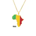 Detail of gold Mali map pendant with green, yellow, and red enamel on stainless steel chain - Mali Style