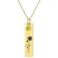 Detailed view of rectangular gold pendant with sunflower engraving and yellow gemstone - November - Chrysanthemum