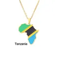 Detail of gold chain with Tanzania map pendant featuring flag colors and enamel finish - Tanzania Style