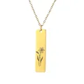 Macro view of golden rectangular pendant necklace with engraved narcissus flower detail - Daffodil Style (6)