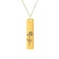 Macro view of gold rectangular bar pendant with delicate rose flower engraving on fine chain - Rose Style (11)
