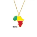 Detail of Benin map pendant necklace with green yellow red enamel in gold stainless steel - Benin Style