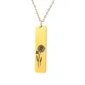 Gold rectangular stainless steel pendant necklace with delicate daisy flower engraving - Daisy and Sunflower Style (12)
