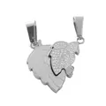 Punk vintage stainless steel couple leaf pendant necklace with romantic engraving and zircon - Silver Pendant (No Chain)