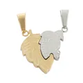 Vintage stainless steel couple leaf pendant set with gold and silver split design - Gold Pendant (No Chain)