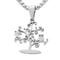 Stainless steel Tree of Life pendant with owl and bird details on a box chain necklace - Pendant Only (Without Chain) / Silver